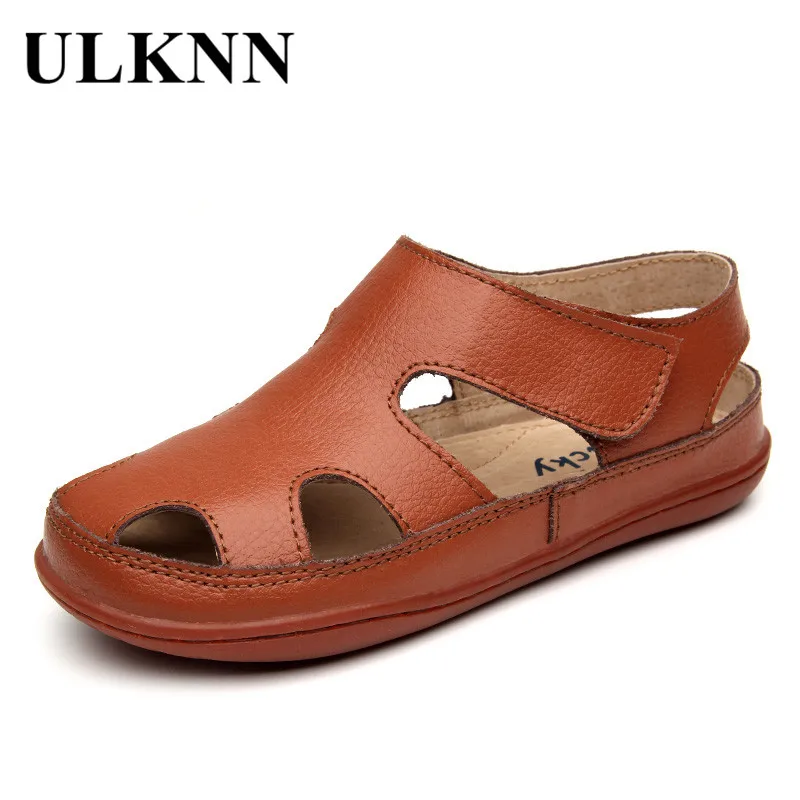 ULKNN Summer Children Sandals Genuine Leather Sandal Beach Shoes Boys Sandals Girls Shoes For Kids Closed Toe Toddler Breathable