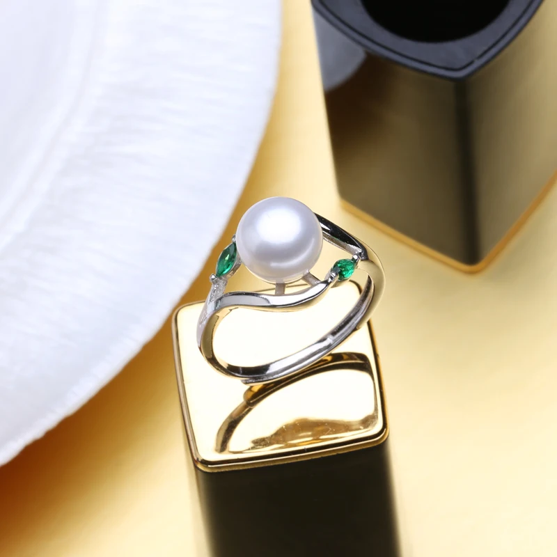 FENASY пресноводный жемчуг милое кольцо 925 пробы Серебряное кольцо культивированное Настоящее Жемчужное кольцо для женщин обручальное кольцо Новое Изумрудное кольцо