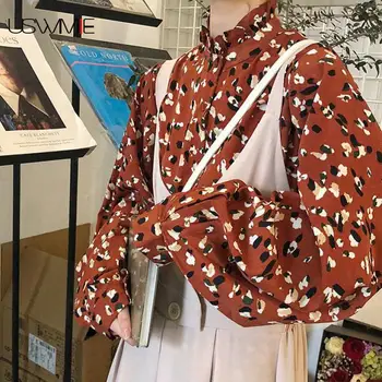 

2020 Spring Women Blouses Fashion Joker Lantern Sleeve Ear Edged Flower Shirt Personalized Contrast Color Comfort Tops USWMIE