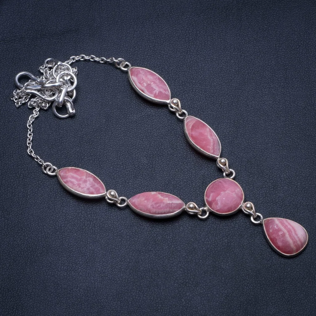 

Natural Rhodochrosite Handmade Vintage 925 Sterling Silver Y Necklace 17" T8620
