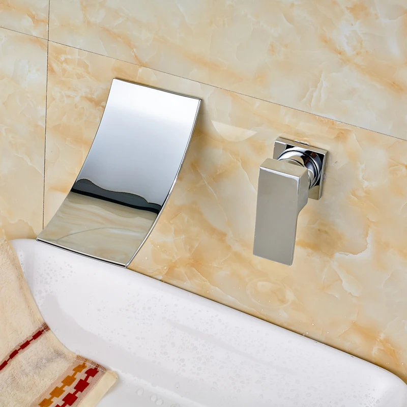 Chrome-Finish-Wall-Mounted-Waterfall-Widespread-Spout-with-Hot-Cold-Water-Taps