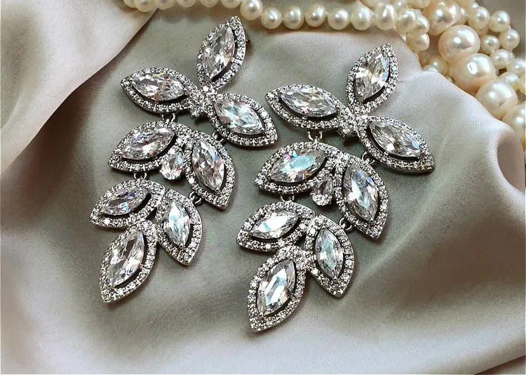 

Surprising! long crystal wedding earrings sterling sliver white gold plated Cubic Zircon earrings wedding jewelry for women