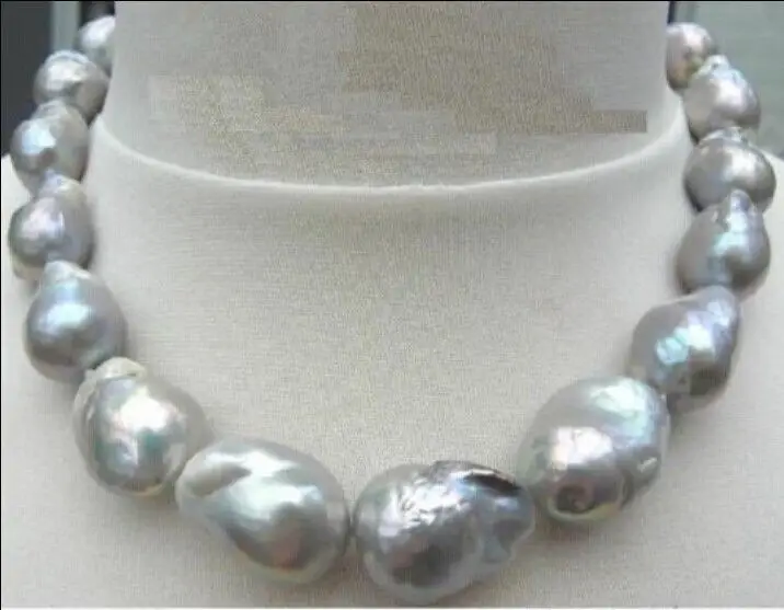 

HOT## Wholesale > TOP huge 28MM Natural South Sea Genuine silvery gray nuclear Pearl Necklace