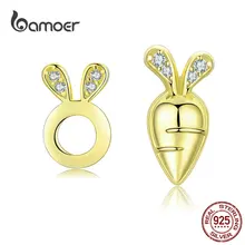 Bamoer, серьги-гвоздики с кроликом и морковкой для девочек, 925 пробы, серебро, золото, прозрачные фианиты, ювелирные изделия, Brincos, новинка, BSE198