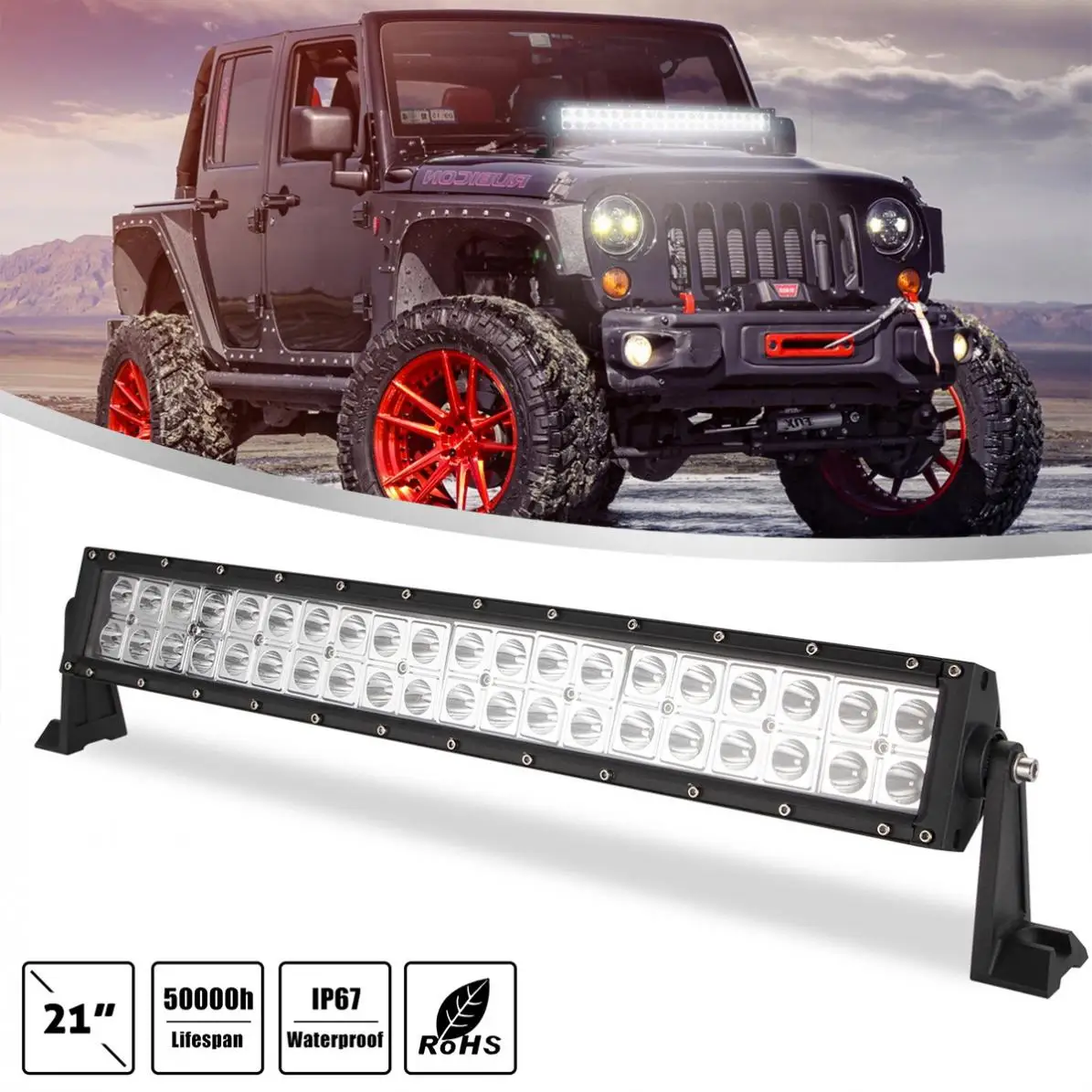 21 Inch 200W 2 Rows 6000K Waterproof White Car Led Work Light Bar for Off-Road Suv Boat 4X4 Jeep JK 4Wd Truck 12V-24V | Автомобили и