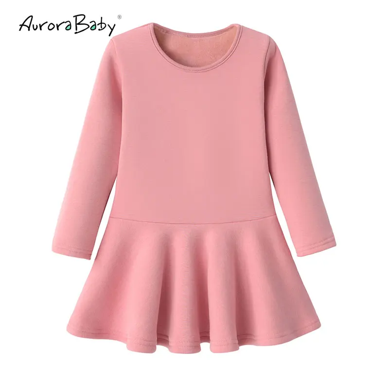 AuroraBaby Newborn Infant Toddler Baby Girls Dresses Cotton Warm Winter Fleece Ruffle Dress 2018