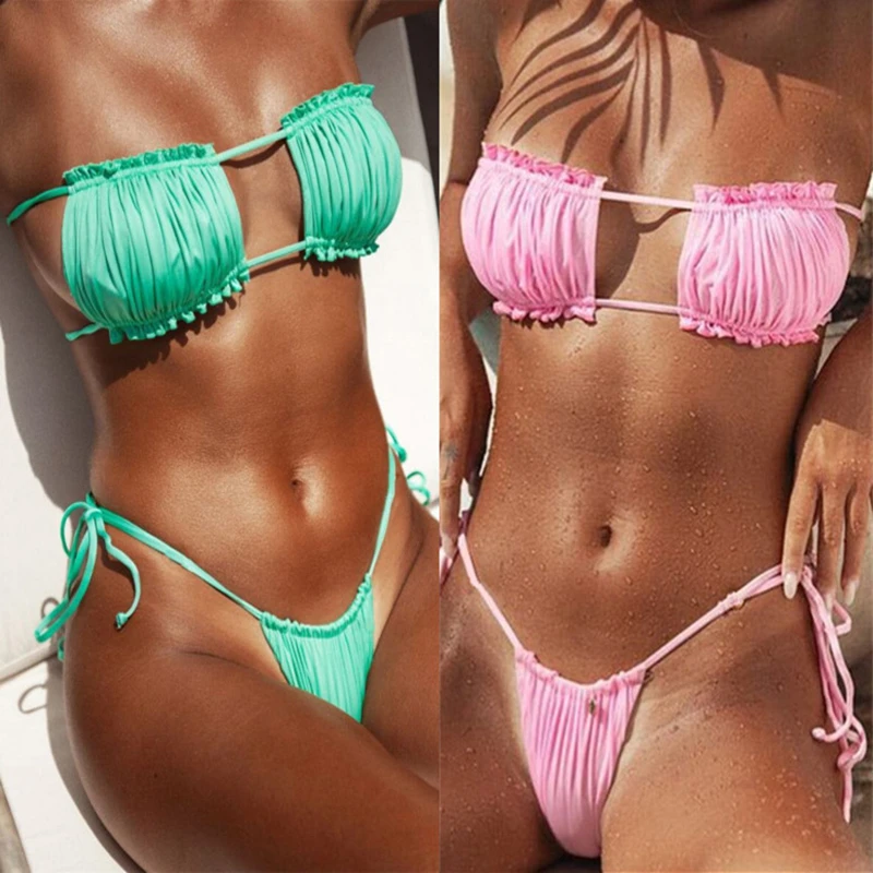 

2019 Hot Summer Sexy Women Tankini Swimsuit Bikini Girl Bikini Set Fold Hollowing Swimwear Beachwear Underwear Bathing Suit