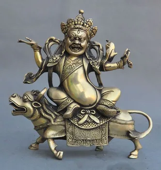 

Christmas Tibet Buddhism Fane Brass Ride Beast Mahakala Jambhala Wealth God Buddha Statue new Year
