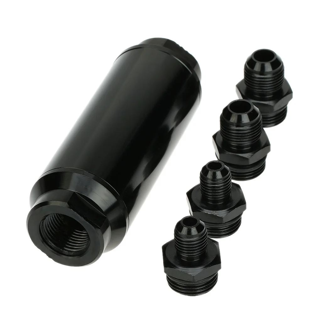 

Car Style Black Color Universal 44mm Car Fuel Filter Anodized Aluminum Inlet Outlet Flow Filter with AN6 AN8 Adaptor for Cars