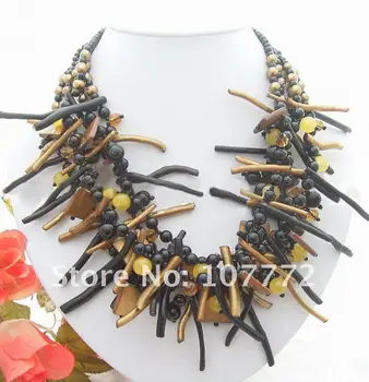 

Pearl&Onyx&&Coral Branch&Shell Necklace