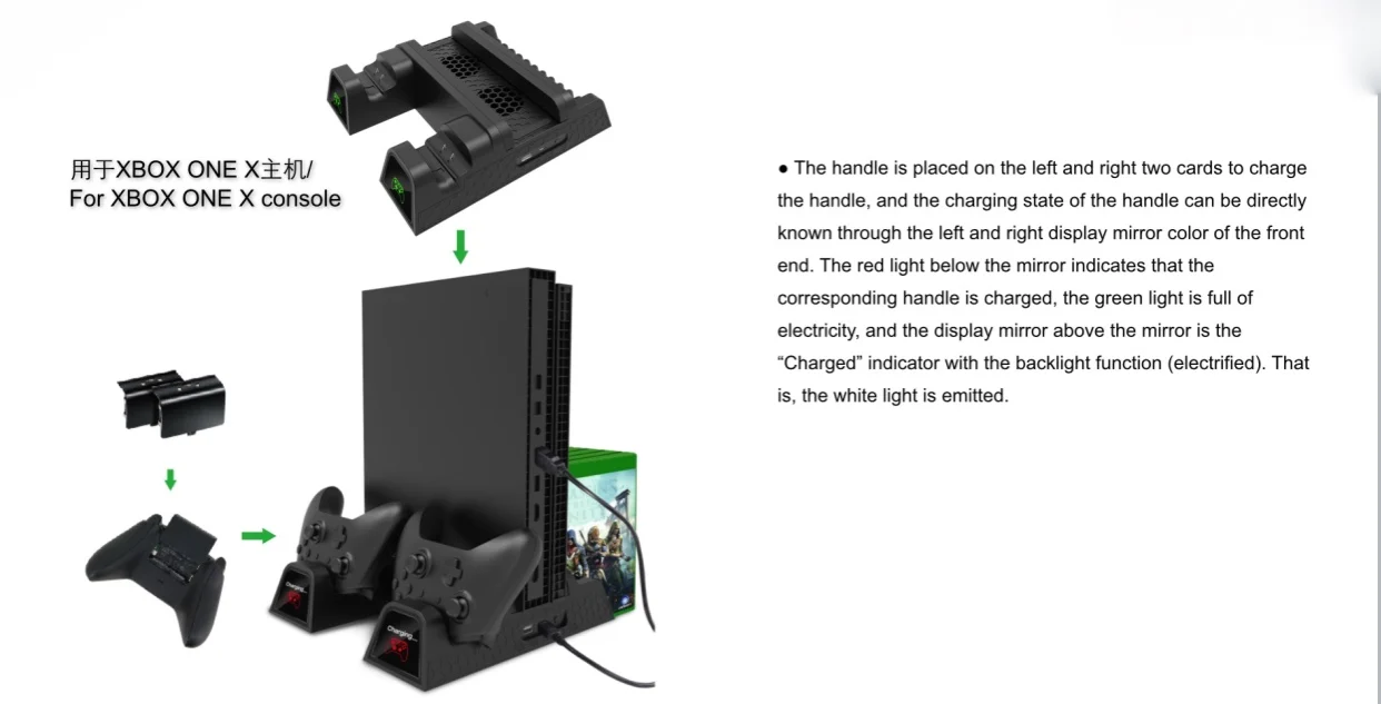 New Multi Charging Stand For Xbox One X Console With Extending Game Dices Storage Kit and Cooling Fan
