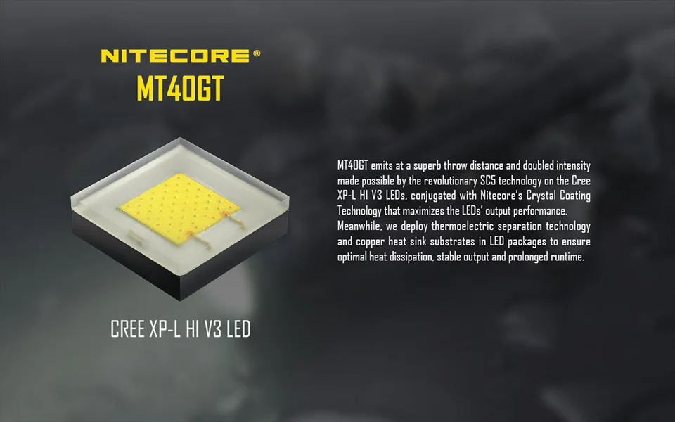 NITECORE MT40GT CREE XP-L HI V3 светодиодный фонарик 1000 люменов 618 м луч дистентный поисковые огни Светодиодный фонарик