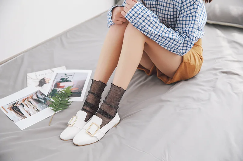 Woman Socks 1 Pair Summer New Fashion Socks Solid Color Women Soft Bling Socks For Women Mesh Thin Socks