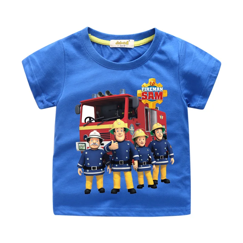 Детские футболки с объемным рисунком забавного пожарного Сэма, топы, одежда для детей, летние короткие топы, одежда футболка для мальчиков футболка для девочек, WJ013