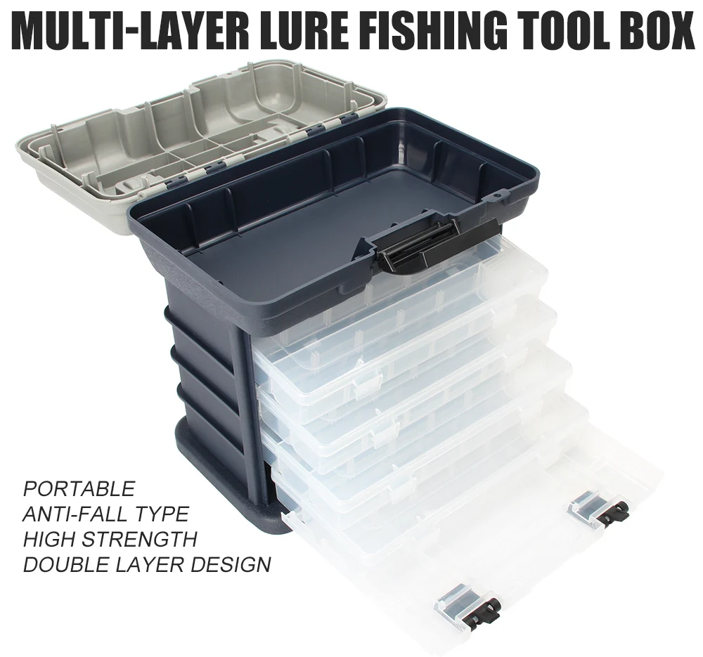 RoseWood Plastic Storage Organizer Box Multi-Layer Fishing Lures Baits Tackle Case Waterproof With Removable Dividers  (7)