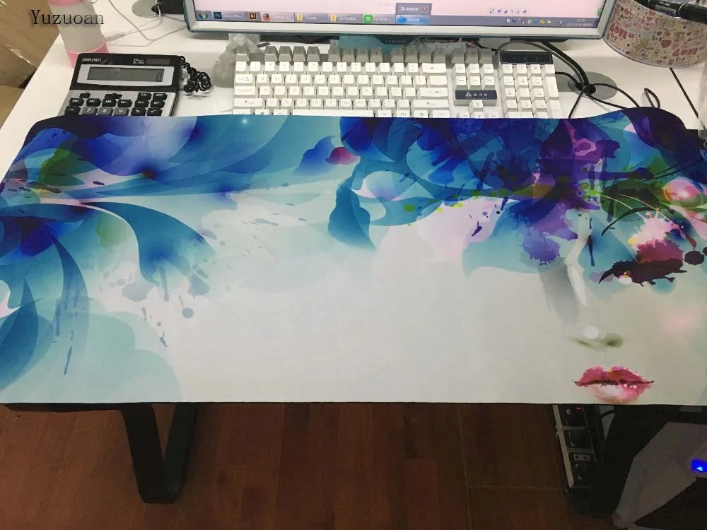  Yuzuoan Girl with Flower Large Overlock mouse pad Desk pad mouse laptop mousepad Gaming keyboard pa