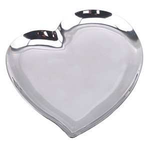 Steel Plate Sliver Color Heart Cake Fruit Salad Flat Plates Concise Style Breakfast Serving Dish Tableware