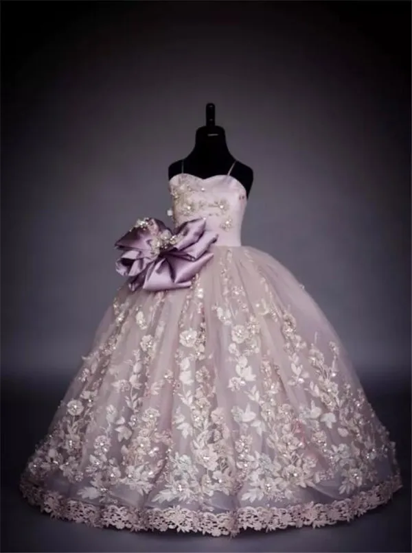 Роскошные платья принцессы на тонких бретельках с цветочным узором для девочек с бантом, бусинами и жемчужинами; детское длинное торжественное платье; Пышное Платье для девочек