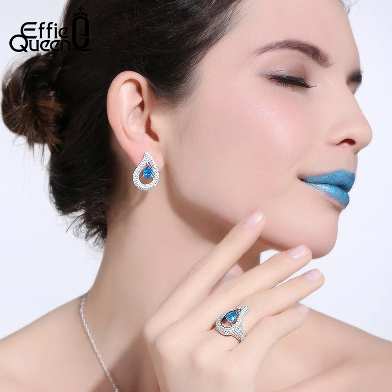 Женские серьги гвоздики Effie Queen синие и прозрачные с кубическим цирконием