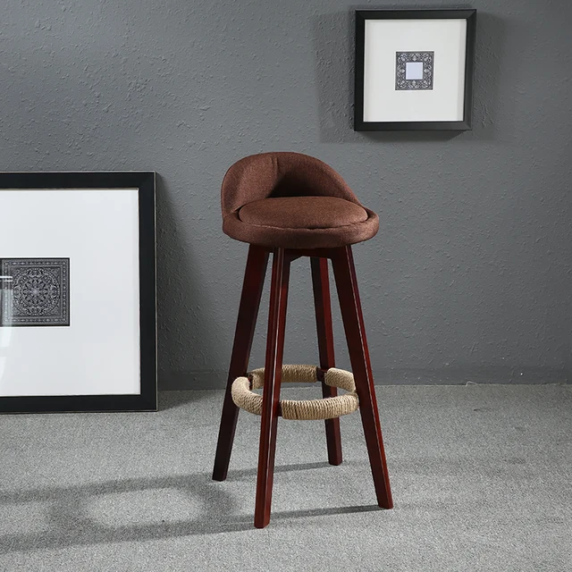 Seat Height 70cm Swivel Bar Chair Fabric Upholstered Back Seat Height 70cm Swivel Bar Chair Fabric Upholstered Back Mahogany Finish Vintage Cafe Kitchen