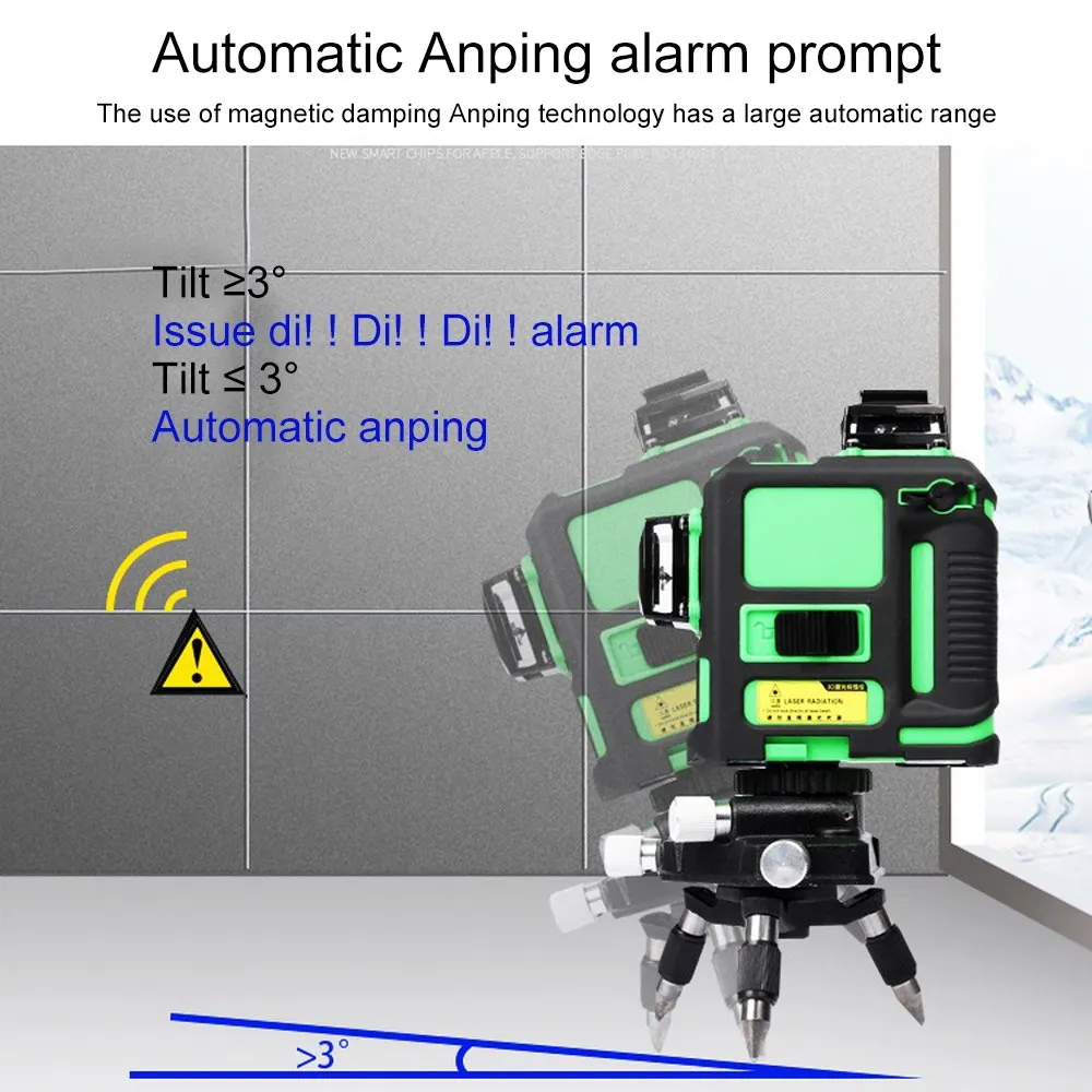 3D 12 линий зеленый лазерный уровень Мощный лазерный луч 12 линий автоматический самонивелирующийся 360 горизонтальный и вертикальный крест
