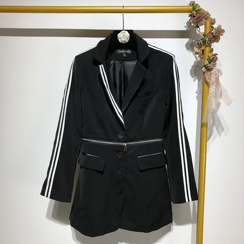 

2019 Autumn Split design suit jacket female temperament suit + skirt suit