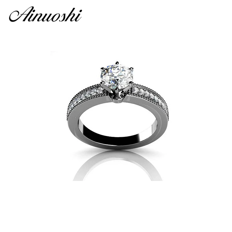 

AINOUSHI 925 Sterling Silver 6 Prongs Women Engagement Rings 1 Carat Sona Round Cut Wedding Anniversary Rings Christmas Jewelry