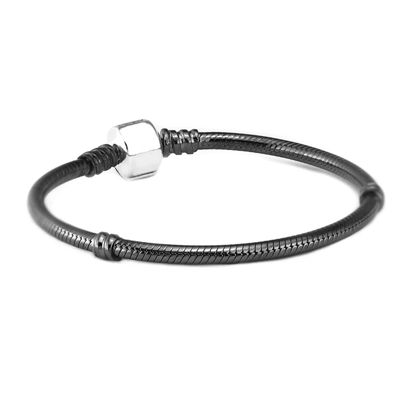 

Oxidized Bracelet 100% 925 Sterling Silver Black Snake Chain Bracelets for Women Men Fit Beads Charming Diy Jewelry