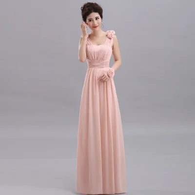 Длинные шифоновые розовые платья подружки невесты Vestido De Festa De Casamento Вечернее платье на вечеринки для девушек - Цвет: Pink 6