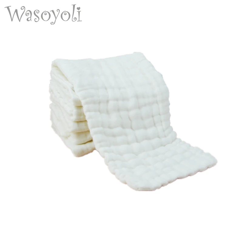 

Wasoyoli 5 Peices / Lot 12 Layers White Burp Cloths 17x46cm 100% Muslin Cotton Seersckuer Infant Feeding Bathing Face Washing