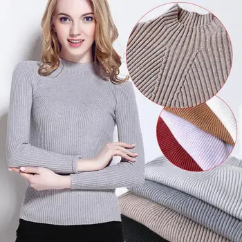 

Basic Knitting Tops Woman 2019 Spring Autumn Sweaters High Stretch Female Pullovers White Red Grey Sweater Mujer Turtleneck