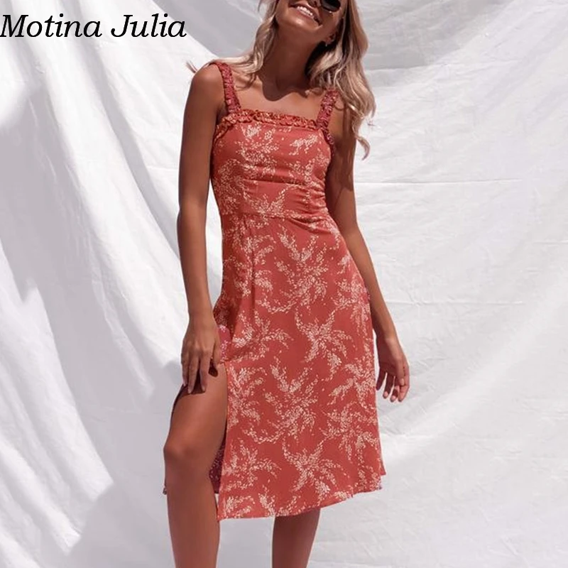 Женское длинное платье Motina Julia Пляжное из сплит шифона с принтом и рюшами на