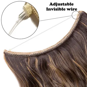 SNOILITE 20 inches Long Synthetic Hair Heat Resistant Hairpiece Fish Line Wavy Hair Extensions Secret Invisible Hairpieces 4