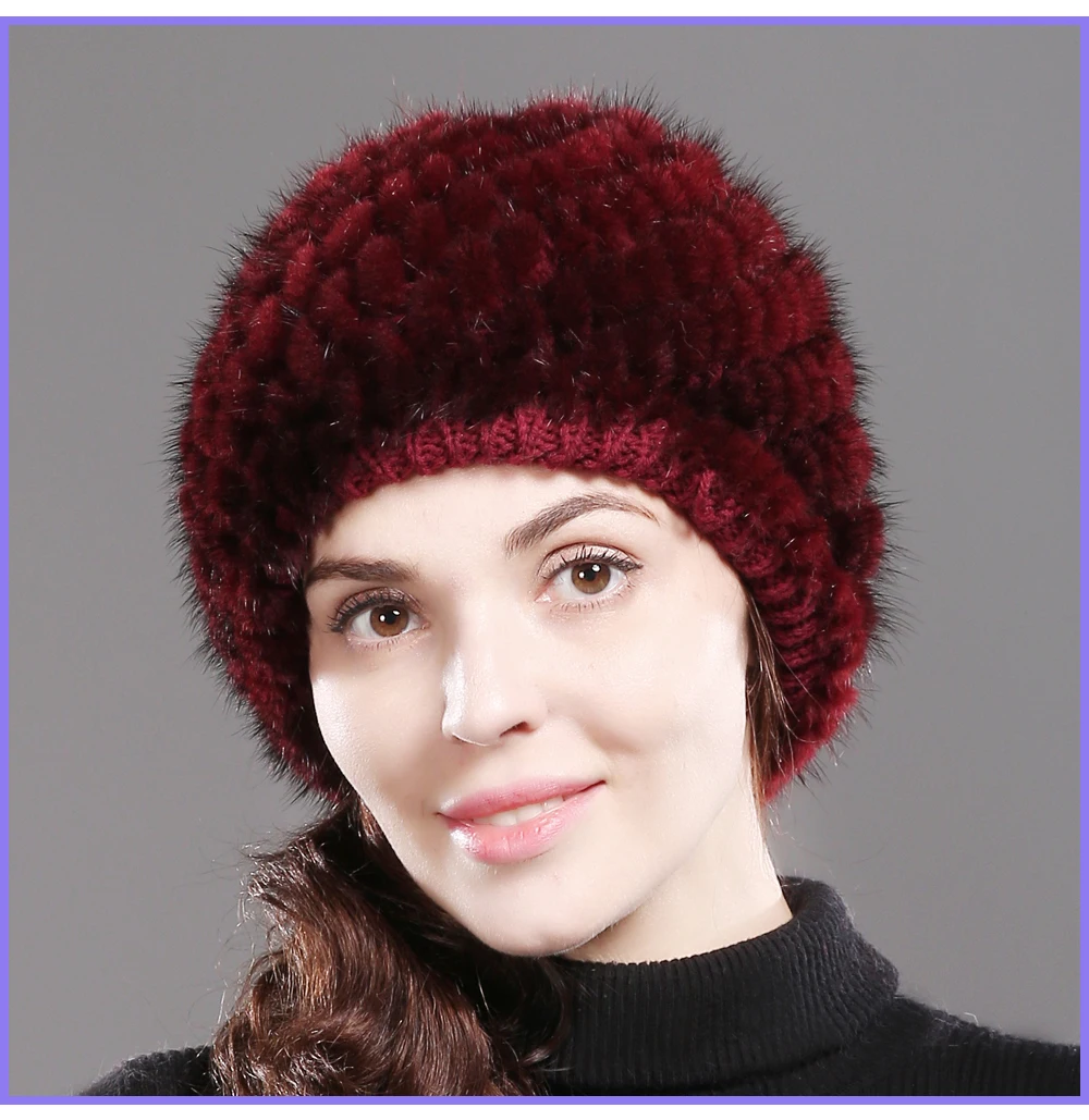 Новая женская вязаная шапка ручной работы из натурального меха норки Россия зима теплая женская натуральная норковая меховая шапка