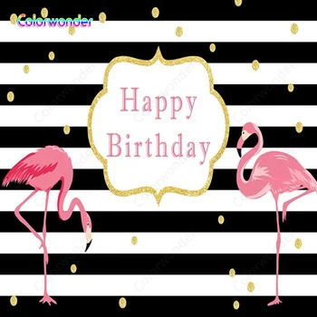 

Colorwonder Photography Background Black and White Stripes with Golden Dots 7x5ft Pink Flamingo Seamless Backdrop for Birthday