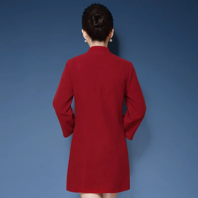 Red Black Vintage Chinese Embroidery Winter Coat Women Trench Coat Plus Size 5XL Woolen Coat For Women Long Coats 2018 High End Coats