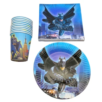 

60pcs/lot Decoration Happy Birthday Batman Theme Tableware Set Cups Kids Boys Favors Paperboard Plates Baby Shower Party Napkins