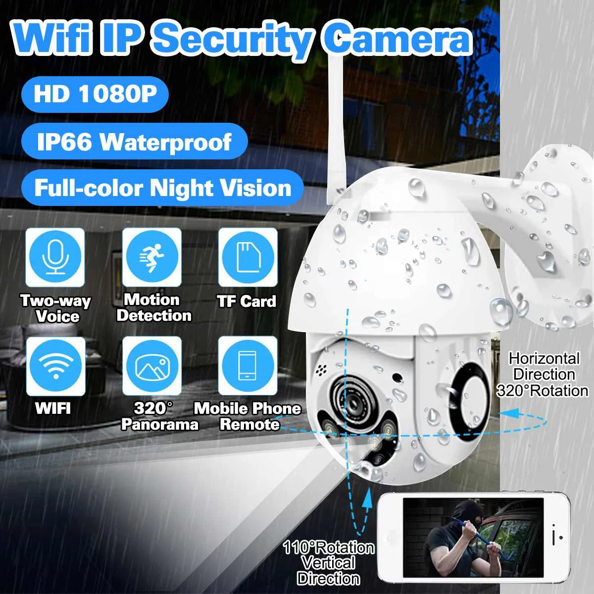 

2PCS 1080P Cloud Storage Wireless PTZ IP Camera Speed Dome CCTV Security Cameras Outdoor Two Way Audio P2P Camera WIFI