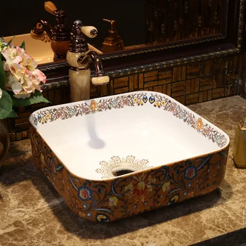 

Glazed Porcelain Art Bathroom Sink Lavabo Washbasin Sink bathroom shampoo sink Square Ceramic Bathroom Basin