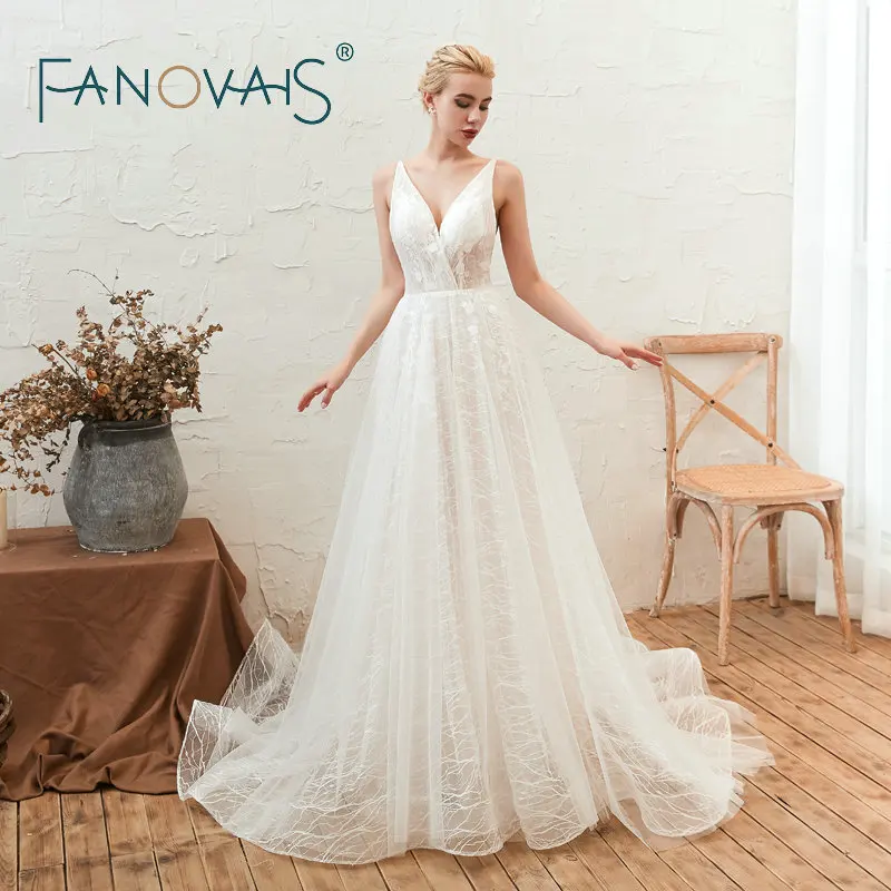 V Шеи Boho Пляж Свадебные Платья Старинные Vestido De Novia Robe Mariee 2019 Платье Элегантный