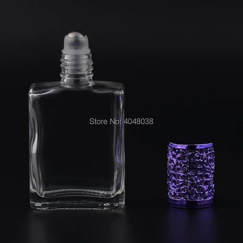 17 ML Cosmetic Container Emulsion Packing Bottle Rectangle Glass Perfume Vial with Alloy Cover Transparent Essential Oil Bottle (5)