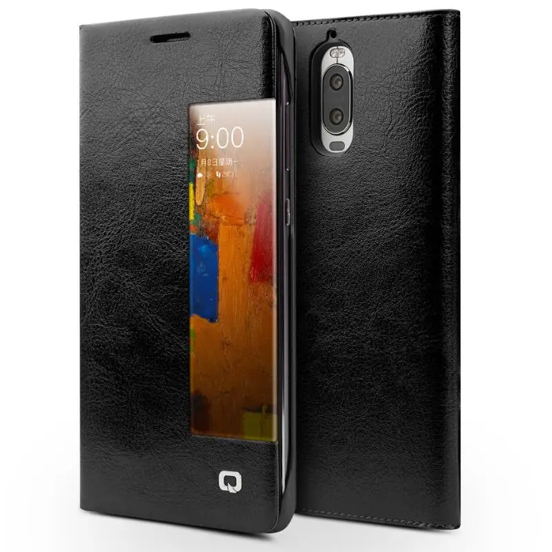 Черный QIALINO чехол для huawei Ascend Mate9 pro Роскошный Натуральная кожа флип-чехол для huawei Mate9 pro функция пробуждения сна умный чехол - Цвет: Черный