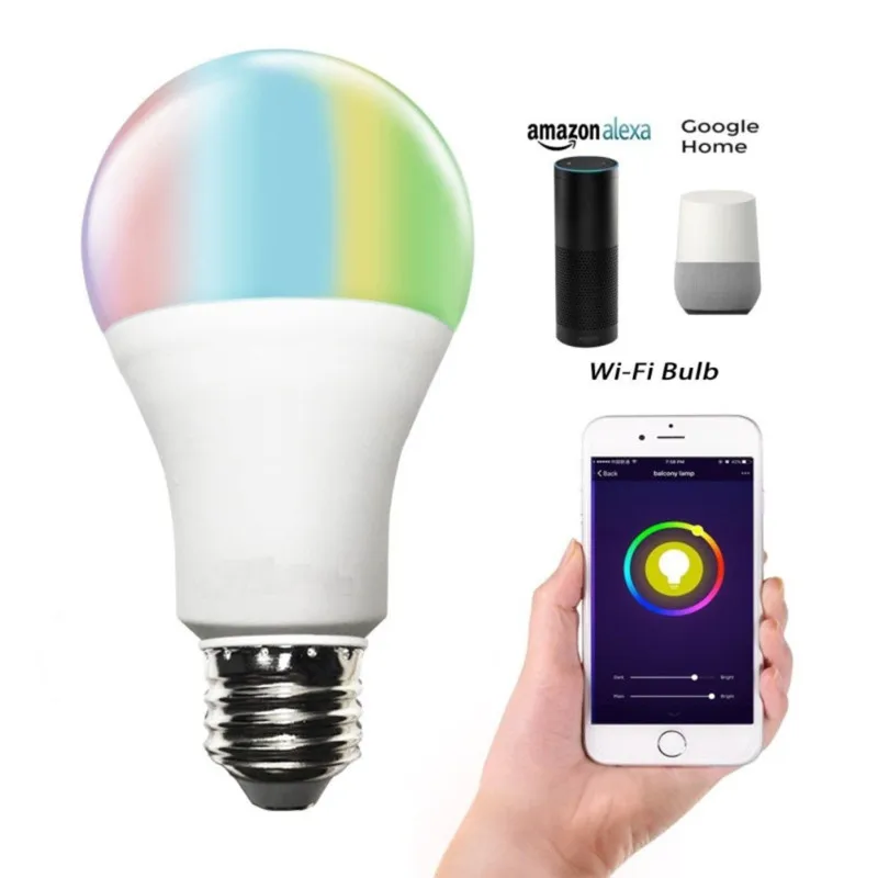 Прямая поставка 11 Вт E27 WiFi Smart лампочки голос Управление RGB Энергосберегающие затемнения Светодиодный лампа многоцветный Совместимость Alexa Google