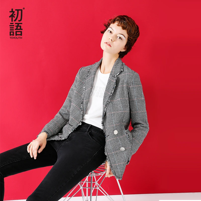 2018 New Autumn Women Gray Plaid Office Lady Blazer