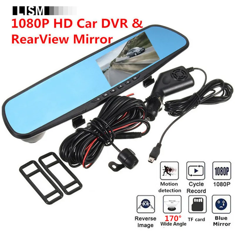 1080P 170Degree HD Car DVR RearView Mirror Kit Dashcam Wide Vision DVRs