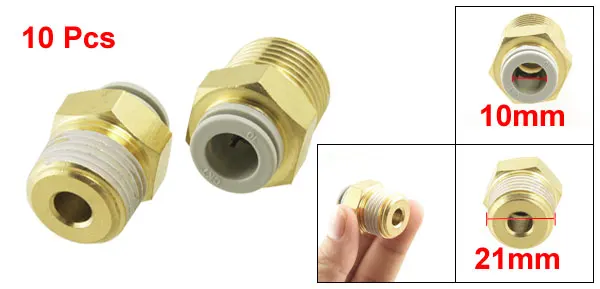 10 Pcs 1/2" PT Male Thread to 10mm Tube Push in Connect Straight Fitting