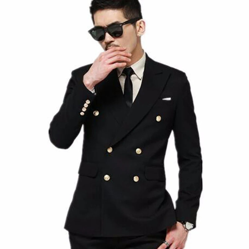 Формальные Бизнес Slim Fit Мужские костюмы двубортный остроконечные лацканы Свадебные смокинги жениха из двух частей мужской одежды комплект куртка брюки