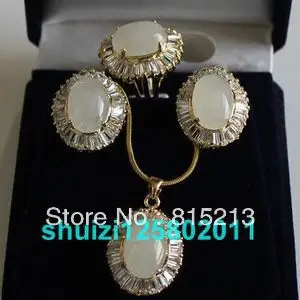 

ddh0629 Exquisite White CZ pearl Opal Pendant Earrings Ring Set