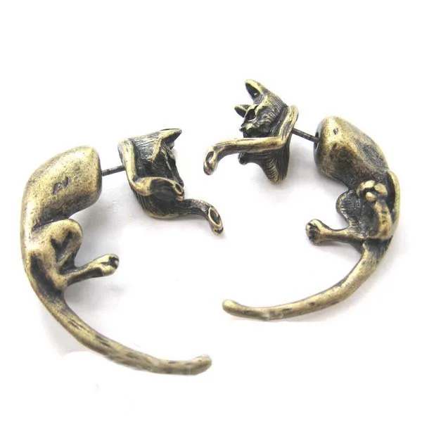 

Kinitial 3D Cat Stud Earring Two Part Front And Back Dangle Animal Earrings For Women Joyeria