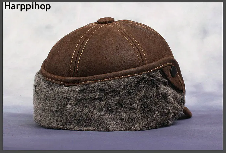 New New Fashion Men's Scrub Genuine Leather baseball Winter Warm baseball Hat / Cap 2colors bomber trapper hat